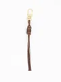 Brown handcrafted braided PU leather keychain with elegant golden metal clasp charm - Brown