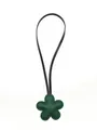 Minimalist green leather flower bag charm accessory with black strap for handbag or keys - Flower Charm / Dark Green