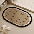 Detailed view of the woven texture and dachshund cartoon pattern on the oval mat - Oval / 40x60cm / Trendy Dog Brown Pattern