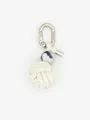 Detailed view of handmade white PU woven ball keychain charm with marble bead and silver clip - Woven Ball Charm (22623)