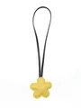 Cute yellow leather flower bag charm keychain accessory featuring a slim black strap - Flower Charm / Bright yellow