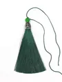 Green polyester tassel with decorative emerald bead and vintage metal cap for DIY pendant crafts - Green Bead & Alloy Cap Style / Dark Green