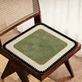 Vintage French faux linen dining chair cushion in green and beige with scalloped edge - Square / 40x40cm / Grass Green
