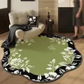 French vintage green floral Belgium velvet round rug in a stylish living room scene - Butterfly Shadow Floral / Diameter 50CM