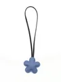 Cute blue leather flower bag charm with long black strap, creative DIY accessory deco - Flower Charm / Haze Blue