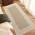 Elegant French vintage floral runner rug in beige for bedroom bedside decoration - 40*80cm / Warm Beige-Square
