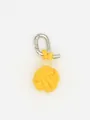 Detailed view of a handmade yellow woven PU sphere keychain with silver clasp - Woven Ball Charm (22628)