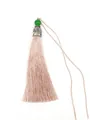 Elegant champagne polyester tassel with green bead and silver patterned cap for DIY. - Green Bead & Alloy Cap Style / Light Pink