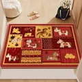 Festive red door mat with cartoon horse patchwork design and non-slip backing for entrance. - 50*80cm / Cute Horse Red