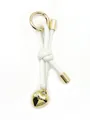 Stylish white leather rope keychain with elegant gold heart charm and circular clip - Woven Lanyard (21664) / White