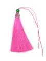 Vibrant pink polyester tassel with green bead and decorative silver metal cap - Green Bead & Alloy Cap Style / Pink
