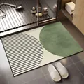 Modern minimalist absorbent diatom mud bathroom mat with green geometric design - Moss Green (Geometric Patchwork)