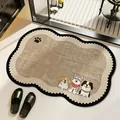 Retro cartoon dog pattern non-slip bathroom floor mat with diatom mud absorbent texture - 40x60cm (Standard Style) / Brown Dog Style (Wave Shape)