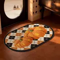 Oval absorbent non-slip bath mat with knitted pumpkin design and warm checkered pattern - 40*60cm / Warm Pumpkin Plaid