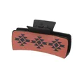 Western style hair claw clip featuring an orange leather panel with geometric pattern - Tribal Geometric Style (90034)