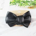 Elegante zwarte PU-leren strik haarclip handgemaakte eendenbekclip voor dames en meisjes - Zwart