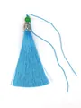 Premium sky blue polyester tassel with green bead and silver carved cap for DIY handmade crafts - Green Bead & Alloy Cap Style / Sky Blue