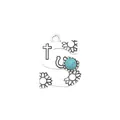 Vintage silver alloy letter S charm with turquoise inlay and sunflower engravings - Letter S (40024)