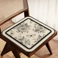 Vintage French style floral linen-like seat cushion for dining chairs with black border - Square / 40x40cm / Ink Flower