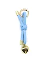 Minimalist light blue braided leather rope keychain with gold-tone heart charm accessory - Woven Lanyard (21667)