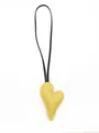 Cute yellow leather heart-shaped bag charm pendant with black strap for accessories - Heart Charm / Bright yellow