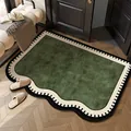 Zerbino d'ingresso in velluto a ricciolo verde con bordo a scacchi ondulato e antiscivolo - 40*60cm / Verde Mottle Retrò