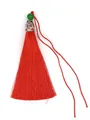 Red polyester tassel with green bead and silver crown cap for DIY crafts - Green Bead & Alloy Cap Style / Red