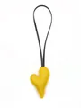 Cute yellow puffed heart leather bag charm with a slim black strap for diy accessories - Heart Charm / Yellow