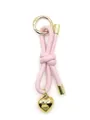 Minimalist pink leather cord keychain with golden heart pendant and bow knot detail - Woven Lanyard (21669)