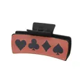 Large hair claw clip with red leather panel and playing card suits design - Poker Pattern Style (90036)