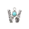 Vintage silver alloy letter W pendant with blue turquoise stone for DIY jewelry making - Letter W (40039)