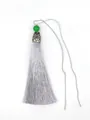 Silver polyester tassel with decorative green bead and antique metal cap for DIY crafts - Green Bead & Alloy Cap Style / Silver Gray