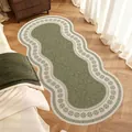 Vintage French wave-shaped bedside runner rug in sage green for elegant bedroom decor - 40*80cm / Warm Green-Wavy