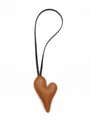 Minimalist creative brown leather heart-shaped bag charm with a slim black strap - Heart Charm / Caramel Brown