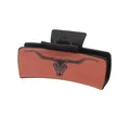 Western cowboy style hair claw clip with orange leather and longhorn bull skull. - Black Longhorn Bull (90037)