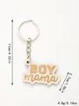 Detailed view of the Boy Mama wooden keychain with precise size and weight measurements - BOY mama (20304)