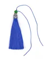 Handmade blue polyester tassel featuring a green bead and silver cap for DIY crafts - Green Bead & Alloy Cap Style / Dark Blue