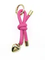 Vibrant pink knotted leather rope keychain with gold-tone heart pendant for bag charm. - Woven Lanyard (21671)