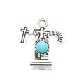 Vintage silver alloy T-letter pendant with turquoise stone for DIY jewelry making - Letter T (40038)