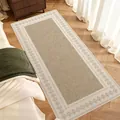French style vintage long runner rug with beige ornate floral border for bedroom decor - 40*80cm / Ancient Brown - Square
