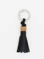 Handmade black PU leather tassel keychain featuring a wooden bead and silver clasp - Tassel Pendant (22413) / Black