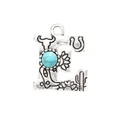 Vintage silver alloy letter E pendant with turquoise inlay for DIY jewelry making - Letter E (40032)