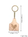 Rustic wooden rooster keychain with vintage bronze ring showing product dimensions - Hollow Rooster (20321)