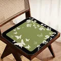 French style faux linen chair cushion with green butterfly floral pattern for dining - Square / 40x40cm / Green Butterfly