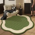 Retro French green and white scalloped edge round rug with woven texture for bedroom - Diameter 50CM / Vintage Green Scalloped