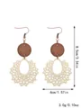 Bohemian laser-cut wooden teardrop earrings with detailed size and weight specs in inches - Beige (11480)
