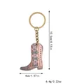 Close-up detail showing exact measurements of the western boot keychain with floral patterns - Wood Grain Pink Green Petal Style (20312)