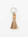 Beige PU leather tassel keychain with silver metal ring for bag charm or DIY accessory - Woven Ball Tassel (22410) / Beige
