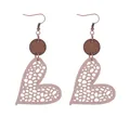 Bohemian hollow heart earrings with pink mesh leather and brown wood disc detail. - Light Pink (11427)