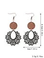 Bohemian black hollow floral drop earrings with wooden circular studs - Black (11483)